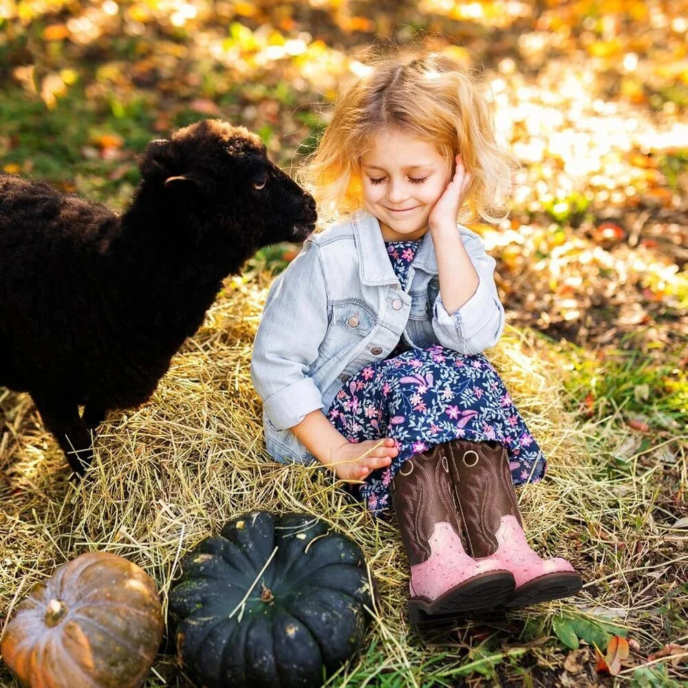 ⚡Kids Girls Pink Ostrich Western Boots Square Toe Cowgirl Boots For Toddler